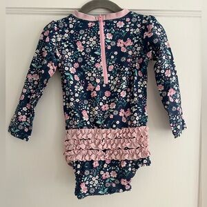 Ruffle Butts, Long Sleeve One Piece Rash Guard Swim Suit with Ruffles, 2T